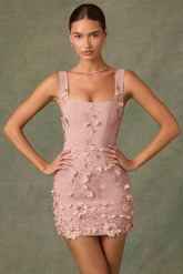 Embellished Corset Mini Dress in Dusty Rose